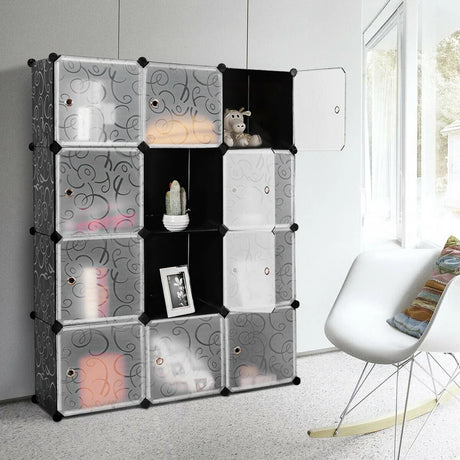 12-Cube Modular Storage Cabinet with Doors for Bedroom & Living Room
