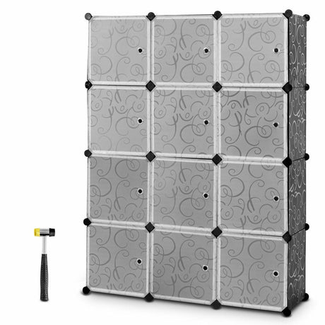 12-Cube Modular Storage Cabinet with Doors for Bedroom & Living Room