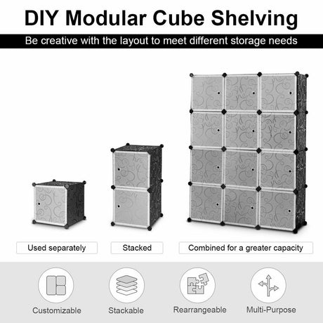 12-Cube Modular Storage Cabinet with Doors for Bedroom & Living Room