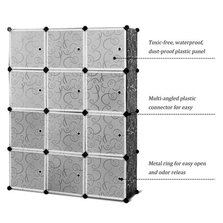 12-Cube Modular Storage Cabinet with Doors for Bedroom & Living Room