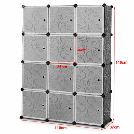 12-Cube Modular Storage Cabinet with Doors for Bedroom & Living Room