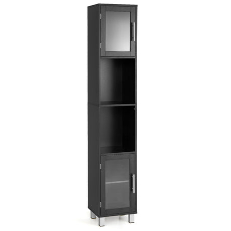 Tall Bathroom Storage Cabinet with 2 Open Shelves &amp; 1 Adjustable Shelf-Black