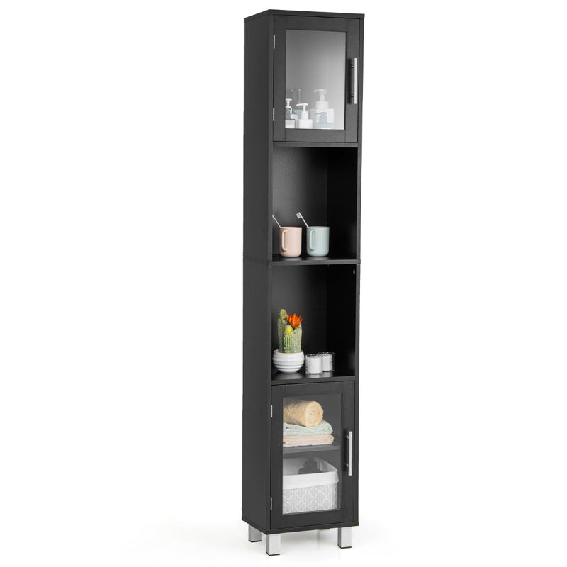 Tall Bathroom Storage Cabinet with 2 Open Shelves &amp; 1 Adjustable Shelf-Black