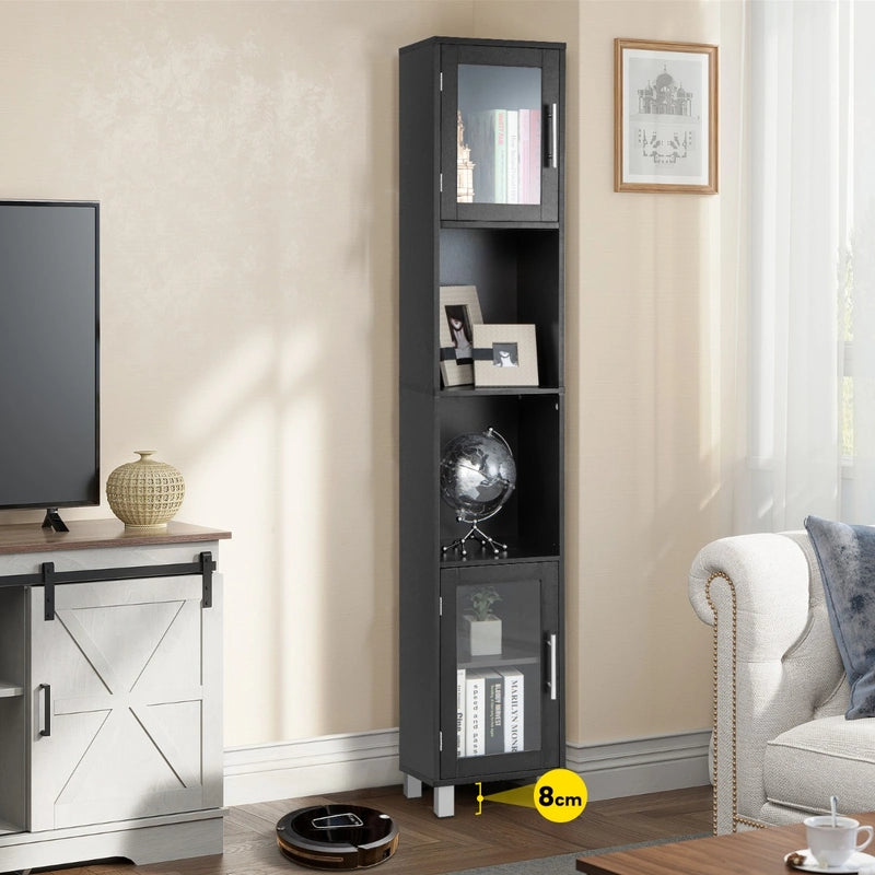 Tall Bathroom Storage Cabinet with 2 Open Shelves &amp; 1 Adjustable Shelf-Black