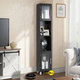 Tall Bathroom Storage Cabinet with 2 Open Shelves &amp; 1 Adjustable Shelf-Black