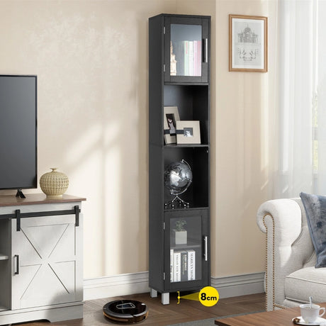 Tall Bathroom Storage Cabinet with 2 Open Shelves &amp; 1 Adjustable Shelf-Black