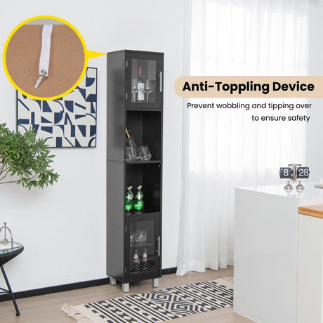 Tall Bathroom Storage Cabinet with 2 Open Shelves &amp; 1 Adjustable Shelf-Black