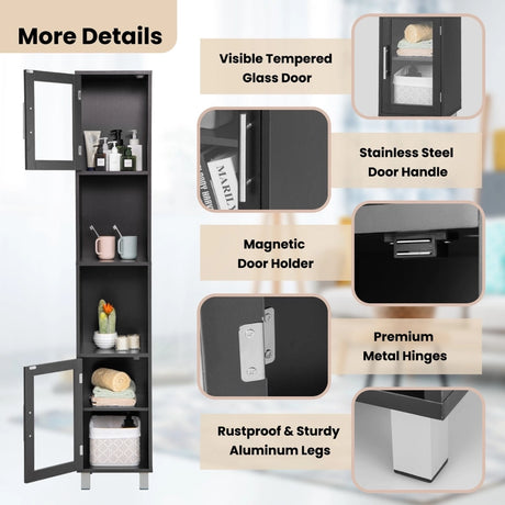 Tall Bathroom Storage Cabinet with 2 Open Shelves &amp; 1 Adjustable Shelf-Black