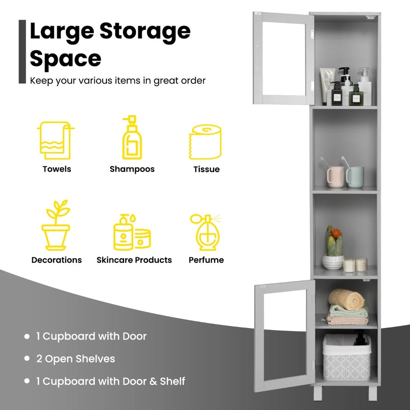 71 Inch Tall Tower Bathroom Storage Cabinet and Organizer Display Shelves for Bedroom-Gray
