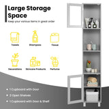 71 Inch Tall Tower Bathroom Storage Cabinet and Organizer Display Shelves for Bedroom-Gray