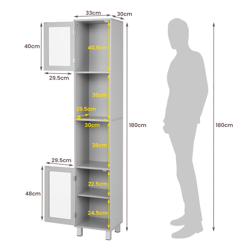 71 Inch Tall Tower Bathroom Storage Cabinet and Organizer Display Shelves for Bedroom-Gray