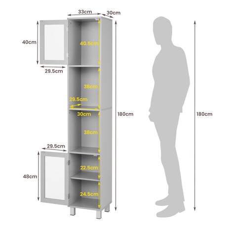 71 Inch Tall Tower Bathroom Storage Cabinet and Organizer Display Shelves for Bedroom-Gray