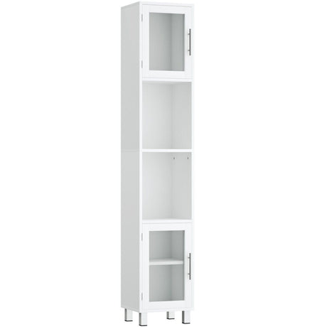 Tall Bathroom Storage Cabinet with 2 Open Shelves &amp; 1 Adjustable Shelf-White