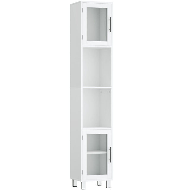Tall Bathroom Storage Cabinet with 2 Open Shelves &amp; 1 Adjustable Shelf-White