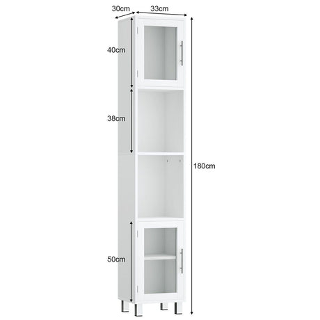Tall Bathroom Storage Cabinet with 2 Open Shelves &amp; 1 Adjustable Shelf-White