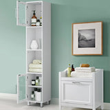 Tall Bathroom Storage Cabinet with 2 Open Shelves &amp; 1 Adjustable Shelf-White