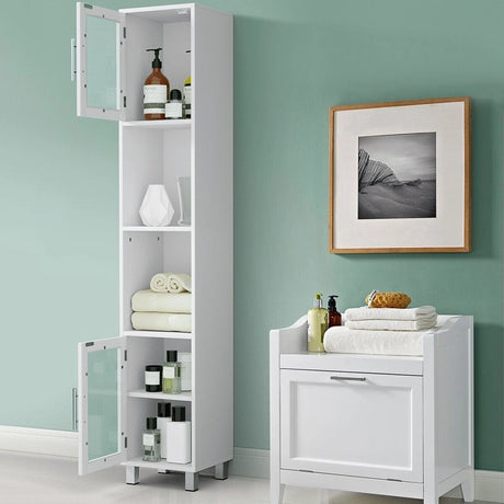 Tall Bathroom Storage Cabinet with 2 Open Shelves &amp; 1 Adjustable Shelf-White