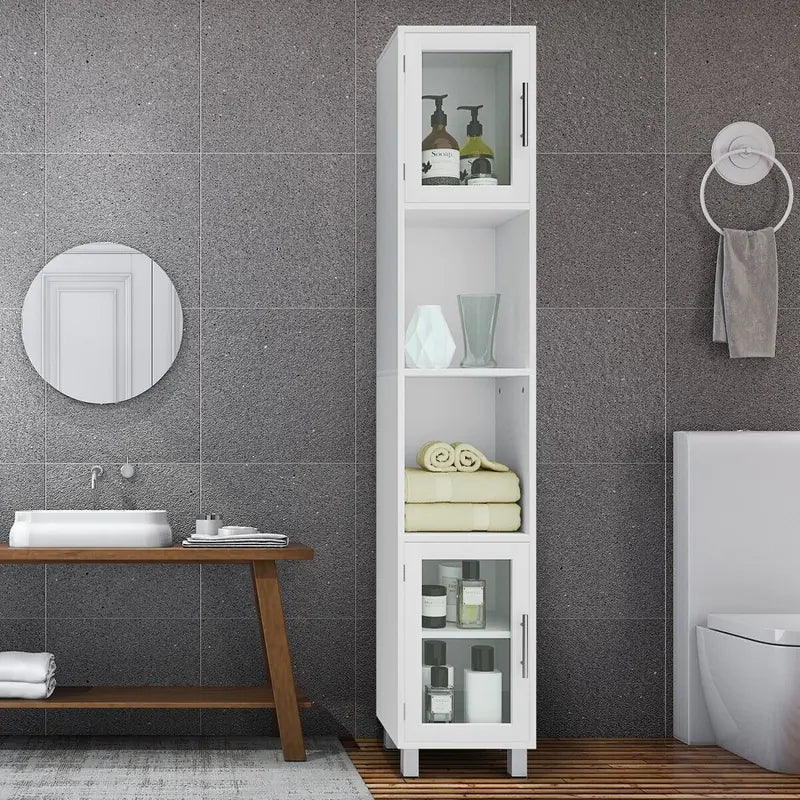Tall Bathroom Storage Cabinet with 2 Open Shelves &amp; 1 Adjustable Shelf-White