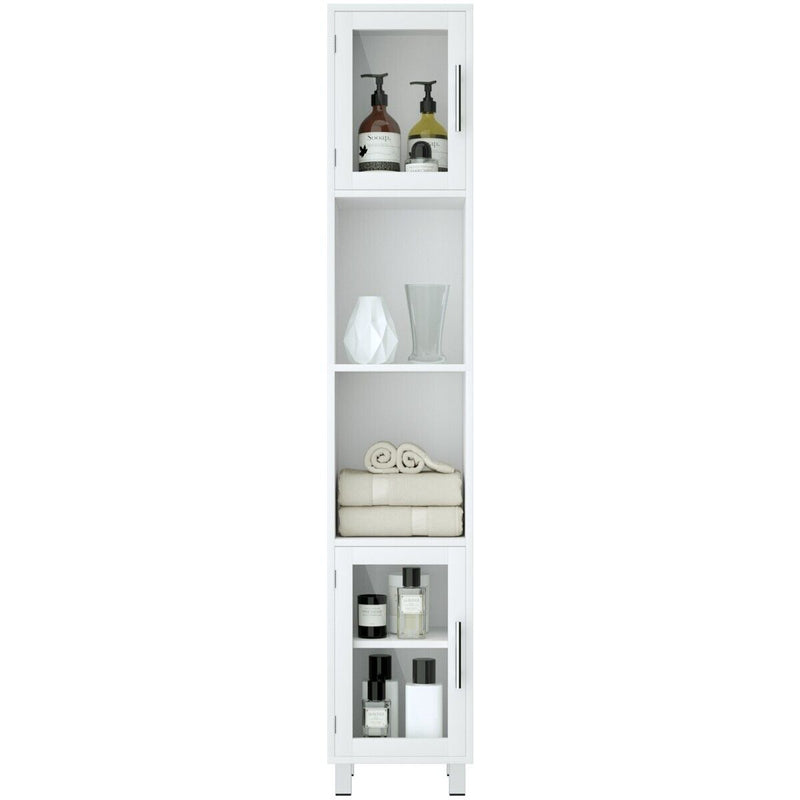 Tall Bathroom Storage Cabinet with 2 Open Shelves &amp; 1 Adjustable Shelf-White