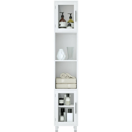 Tall Bathroom Storage Cabinet with 2 Open Shelves &amp; 1 Adjustable Shelf-White