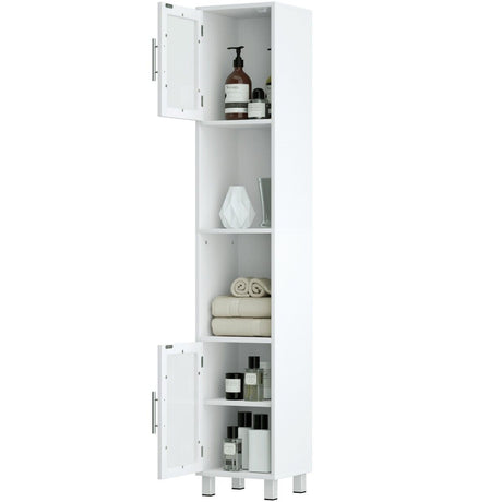 Tall Bathroom Storage Cabinet with 2 Open Shelves &amp; 1 Adjustable Shelf-White