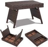 Mix Brown Patio Folding Rattan Side Coffee Table with Steel Frame