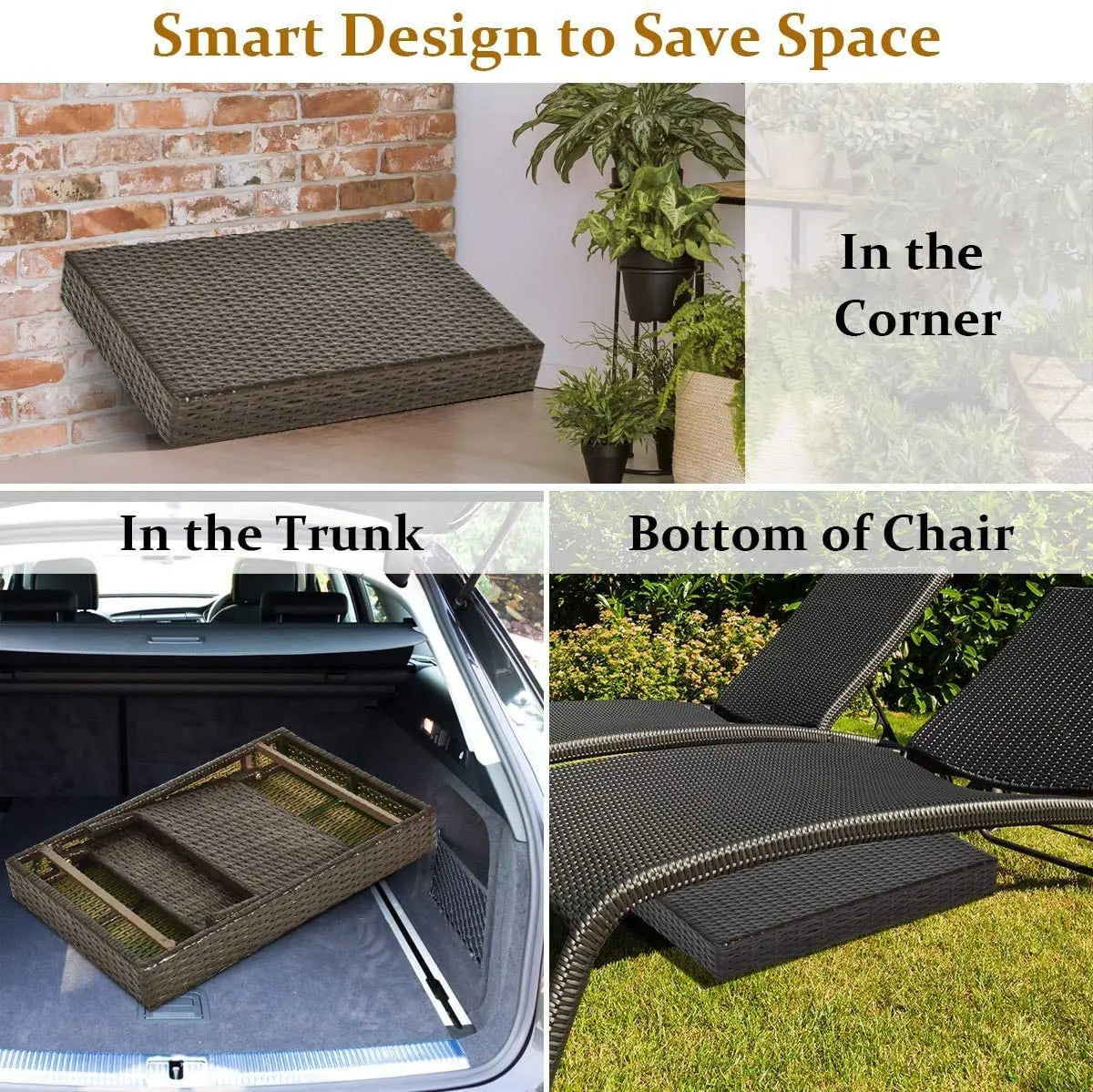 Mix Brown Patio Folding Rattan Side Coffee Table with Steel Frame