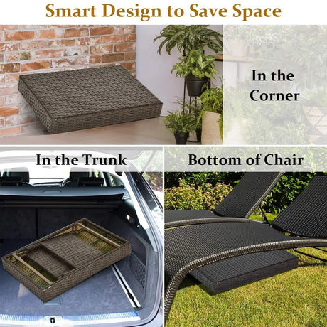 Mix Brown Patio Folding Rattan Side Coffee Table with Steel Frame