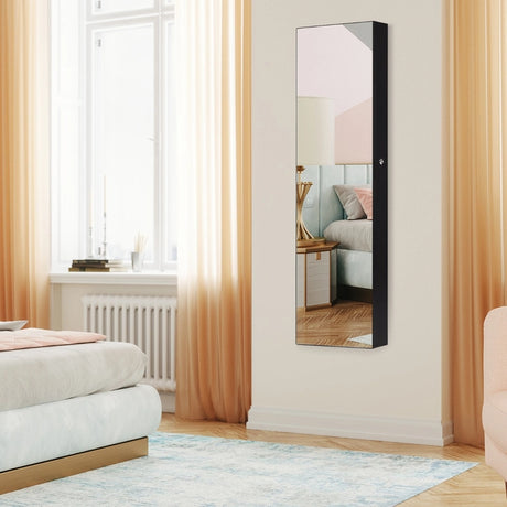 Wall And Door Mounted Mirrored Jewelry Cabinet With Lights-Black