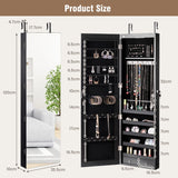 Wall And Door Mounted Mirrored Jewelry Cabinet With Lights-Black