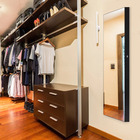 Wall And Door Mounted Mirrored Jewelry Cabinet With Lights-Black