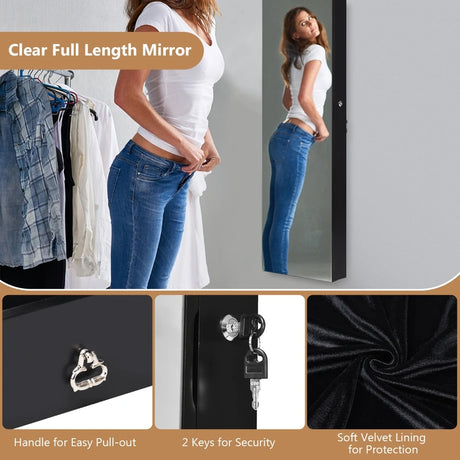 Wall And Door Mounted Mirrored Jewelry Cabinet With Lights-Black