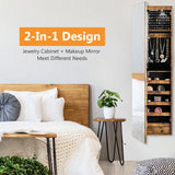 Wall and Door Mounted Mirrored Jewelry Cabinet with Lights-Rustic Brown
