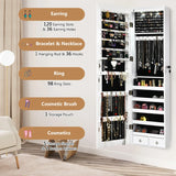 Wall And Door Mounted Mirrored Jewelry Cabinet With Lights-White