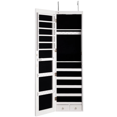 Wall And Door Mounted Mirrored Jewelry Cabinet With Lights-White