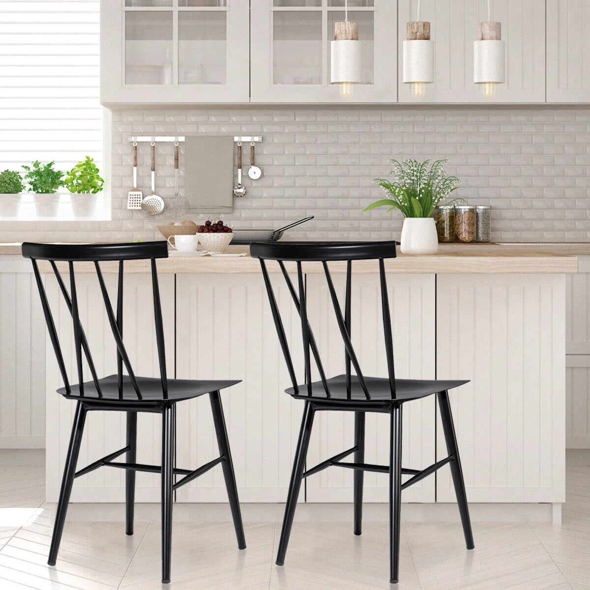 Set of 2 Steel Dining Chairs with Curved Backrest for Restaurant/Cafe