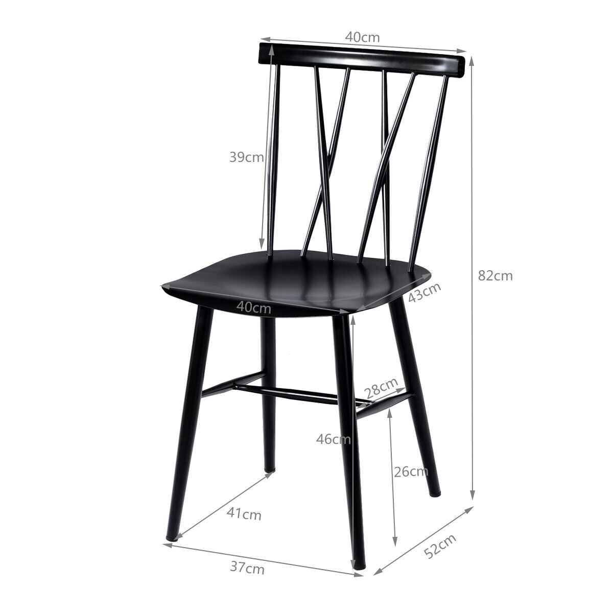 Set of 2 Steel Dining Chairs with Curved Backrest for Restaurant/Cafe