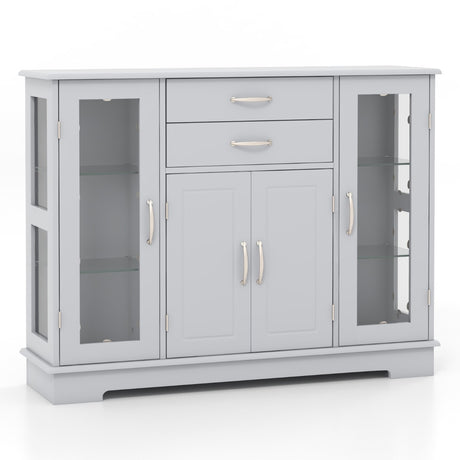 Buffet Sideboard with 2 Drawers &amp; 3 Cabinets for Kitchen &amp; Living Room-Grey