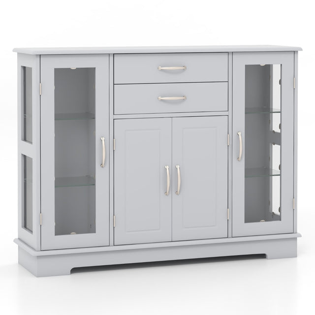 Buffet Sideboard with 2 Drawers &amp; 3 Cabinets for Kitchen &amp; Living Room-Grey