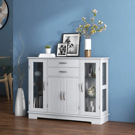 Buffet Sideboard with 2 Drawers &amp; 3 Cabinets for Kitchen &amp; Living Room-Grey