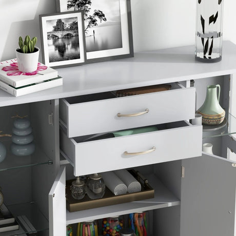Buffet Sideboard with 2 Drawers &amp; 3 Cabinets for Kitchen &amp; Living Room-Grey
