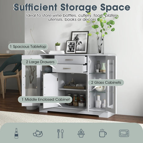 Buffet Sideboard with 2 Drawers &amp; 3 Cabinets for Kitchen &amp; Living Room-Grey