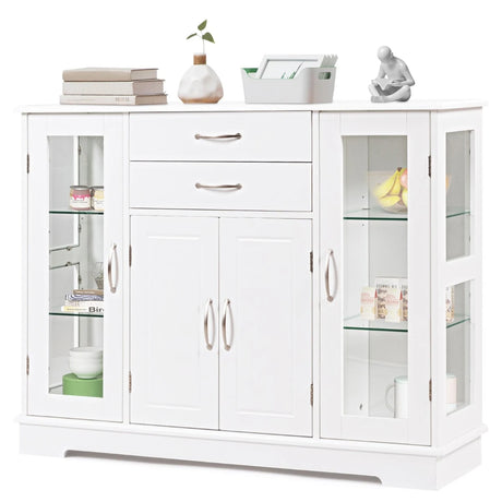 Buffet Sideboard with 2 Drawers &amp; 3 Cabinets for Kitchen &amp; Living Room-White