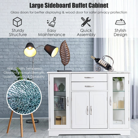 Buffet Sideboard with 2 Drawers &amp; 3 Cabinets for Kitchen &amp; Living Room-White
