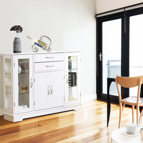 Buffet Sideboard with 2 Drawers &amp; 3 Cabinets for Kitchen &amp; Living Room-White