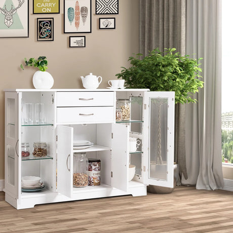 Buffet Sideboard with 2 Drawers &amp; 3 Cabinets for Kitchen &amp; Living Room-White