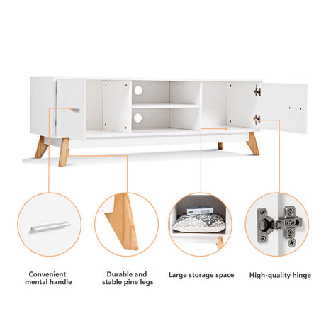 Modern Wooden TV Stand with Double Door and 2 Storage Shelves for TVs up to 60 Inches