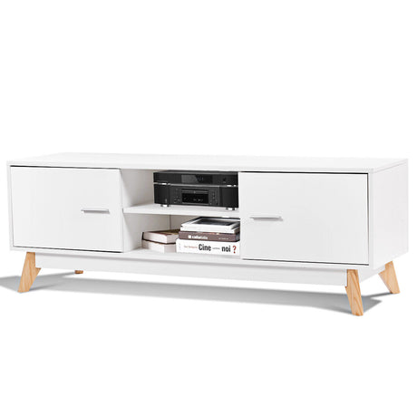 Modern Wooden TV Stand with Double Door and 2 Storage Shelves for TVs up to 60 Inches