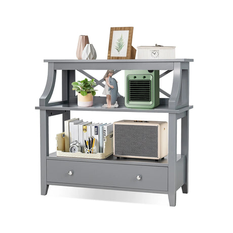 3-Tier Storage Rack End table Side Table with Slide Drawer -Gray