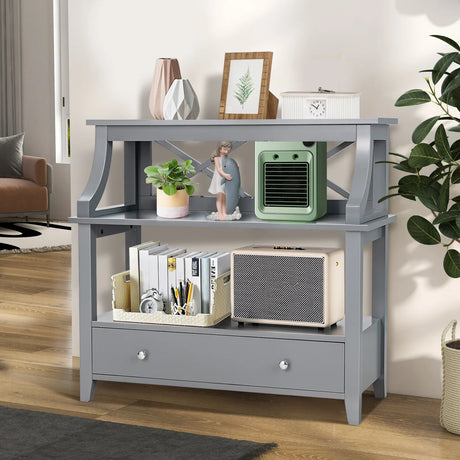 3-Tier Storage Rack End table Side Table with Slide Drawer -Gray